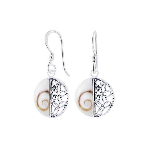 Cochlear Shaped Half Round and Filigree Silver Earrings