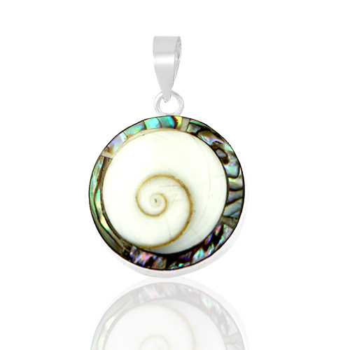 Round Cochlear Shaped Pendant with Abalone